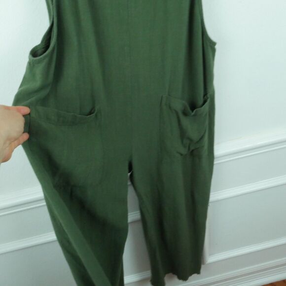 Natural Life Medium Overalls Carly Jumpsuit Linen Blend Olive Green Relaxed Boho - Picture 3 of 7